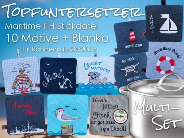 Stickdatei Maritime Topfuntersetzer "Komplett-Set" ITH für ab 20x20 Rahmen