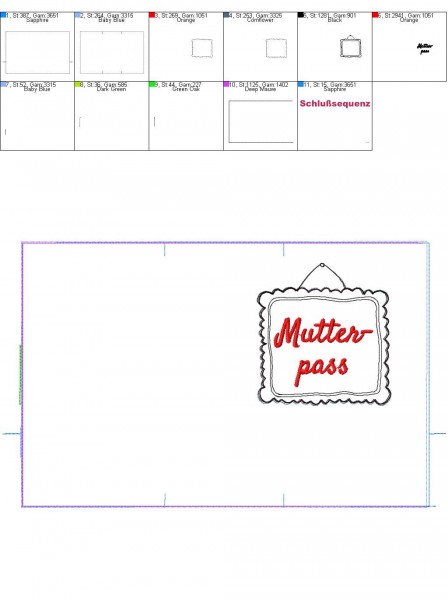 Stickdatei Mutterpässe Stoff ITH 18x30 cm