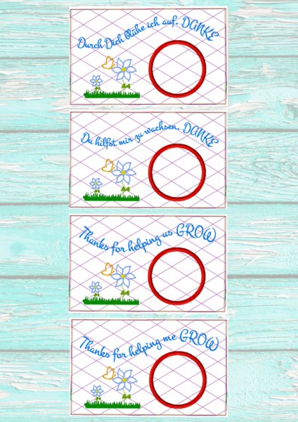 Stickdatei Mug Rugs "Danke" für Erzieher und Lehrer 16x26 cm Rahmen ITH