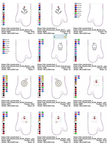 Stickdatei Kinder-Küchenhandschuhe ITH für 16x26 Rahmen
