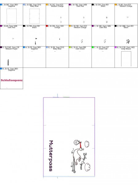 Stickdatei Mutterpässe Stoff ITH 18x30 cm