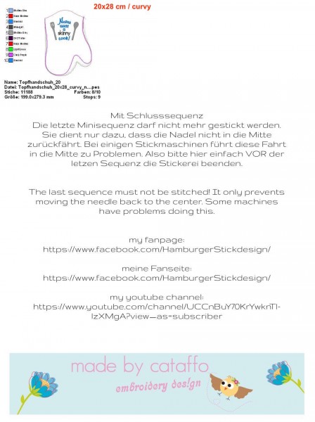 Stickdatei Topfhandschuhe ITH für große Rahmen