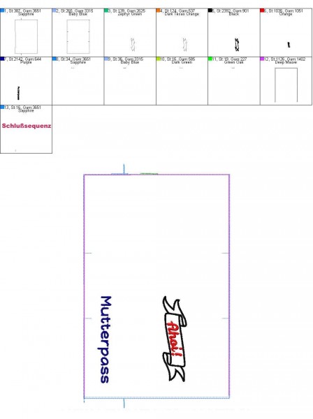 Stickdatei Mutterpässe Stoff ITH 18x30 cm
