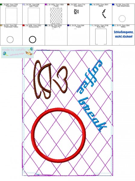 Stickdatei Mug Rugs mit Wendeöffnung 13x18 cm Rahmen ITH