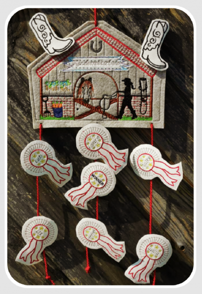 Embroidery design "horse stable" door hanger ITH 5,1" x 7"