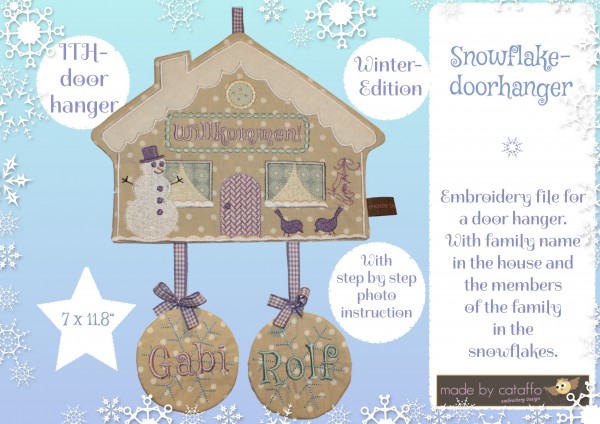 Stickdatei "Schneeflöckchen" Hausschild ITH 18x30cm Winterhaus