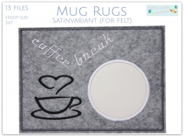 Embroidery file "Mug Rugs" ITH 5.1 x 7" with satin border