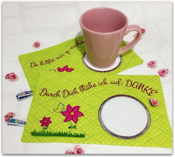 Stickdatei Mug Rugs "Danke" für Erzieher und Lehrer 16x26 cm Rahmen ITH