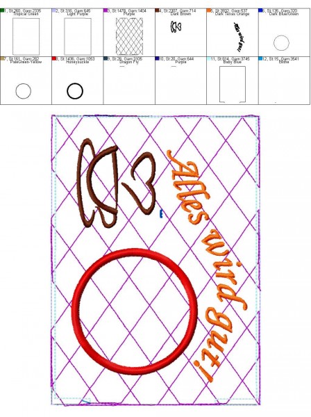 Stickdatei Mug Rugs mit Wendeöffnung 13x18 cm Rahmen ITH