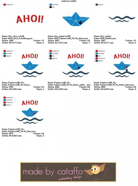 Stickdatei Hamburger Allerlei- Papierschiff 10x10cm