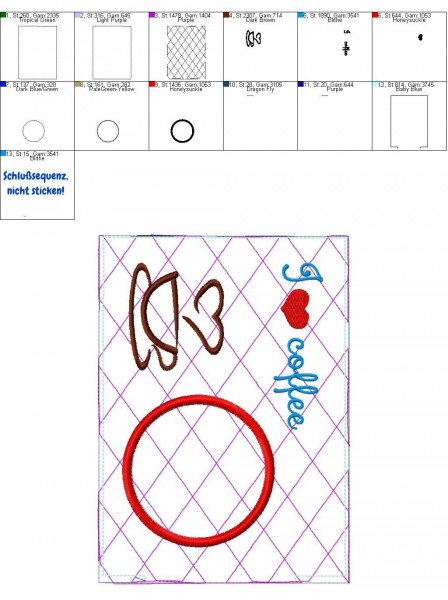 Stickdatei Mug Rugs mit Wendeöffnung 13x18 cm Rahmen ITH