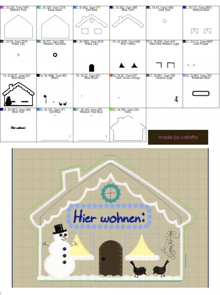 Stickdatei "Schneeflöckchen" Hausschild ITH 16x26cm Winterhaus