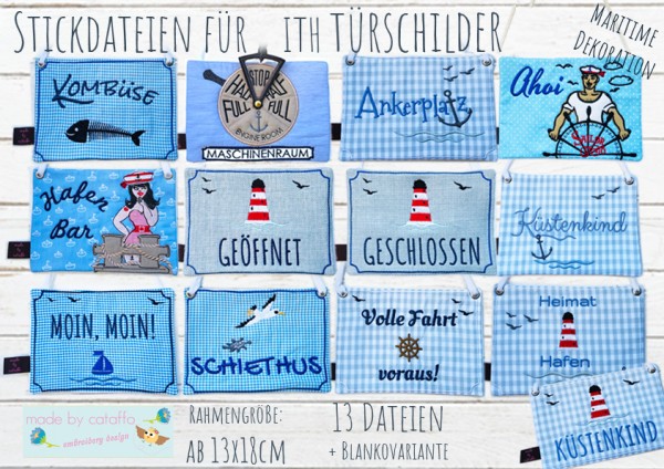 "Maritime Türschilder" ITH Stickdatei 13x18 cm
