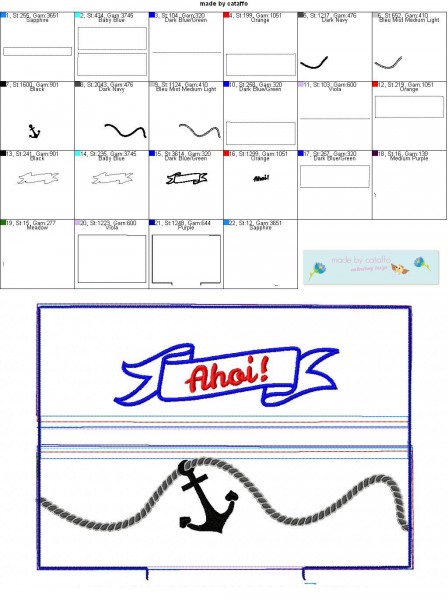 Stickdatei Feuchttücher *Ahoibanner mit Anker und Kordel* - 18x30 cm