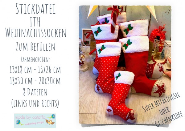 "Weihnachtssocken" ITH Stickdatei ab 13x18 cm