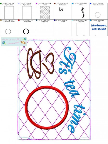 Stickdatei Mug Rugs mit Wendeöffnung 13x18 cm Rahmen ITH