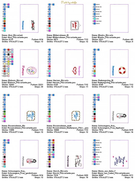 Stickdatei Mutterpässe Filz ITH 18x30 cm