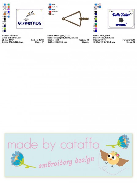 "Maritime Türschilder" ITH Stickdatei 13x18 cm