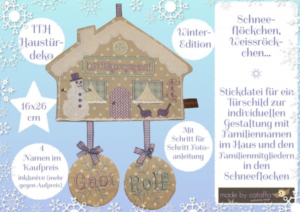 Stickdatei "Schneeflöckchen" Hausschild ITH 16x26cm Winterhaus