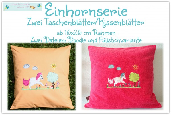 Einhornserie Stickdatei Taschenblatt 16x26 cm