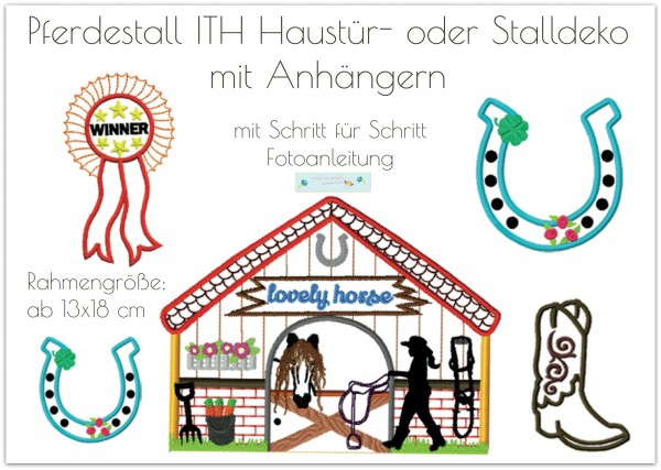 Embroidery design "horse stable" door hanger ITH 5,1" x 7"