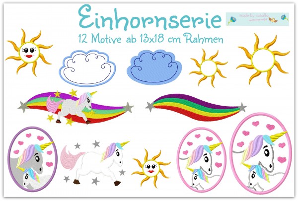Einhornserie Stickdatei Motive 13x18 cm