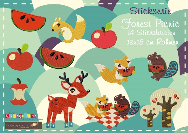 Forest Picnic Stickdatei Motive 13x18 cm