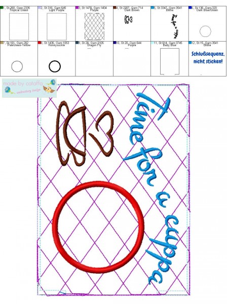 Stickdatei Mug Rugs mit Wendeöffnung 13x18 cm Rahmen ITH