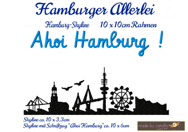 Stickdatei Hamburger Allerlei- Skyline Hamburg 10x10cm