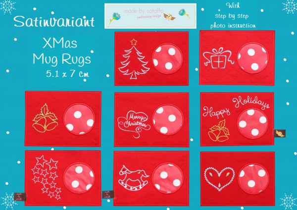 Embroidery file "Xmas Mug Rugs" ITH 5.1 x 7" with satin border