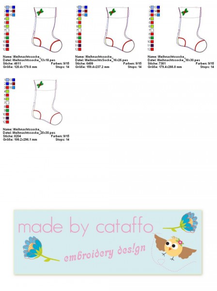 "Weihnachtssocken" ITH Stickdatei ab 13x18 cm