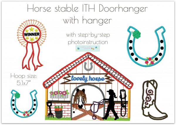 Embroidery design "horse stable" door hanger ITH 5,1" x 7"