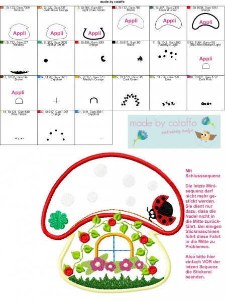 Stickdatei Pilzapplikation 10x10