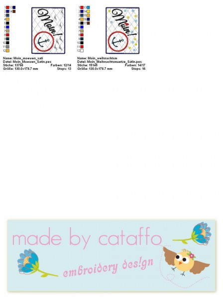 Stickdatei "Moin"-Mug Rugs 13x18 cm mit Satinrand