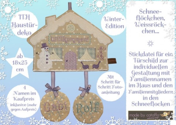 Stickdatei "Schneeflöckchen" Hausschild ITH 18x30cm Winterhaus