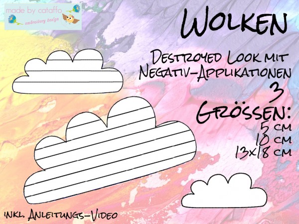 Embroidery design negatice application "Cloud" ITH for 4 x 4 " hoop