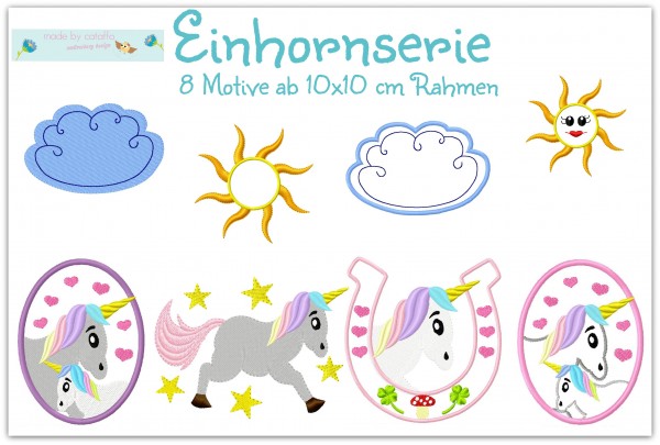 Einhornserie Stickdatei Motive 10x10 cm