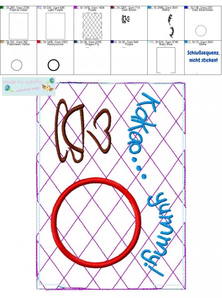 Stickdatei Mug Rugs mit Wendeöffnung 13x18 cm Rahmen ITH