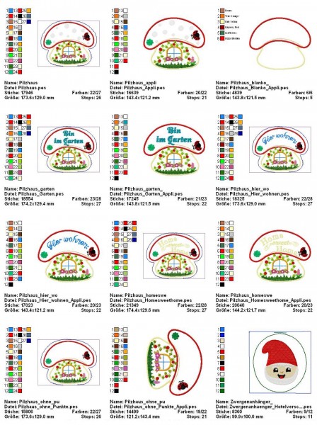 Stickdatei "Pilzhaus" Haustürschild ITH 13X18cm