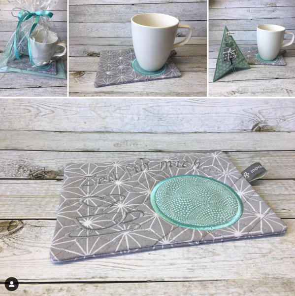 Stickdatei Mug Rugs mit Wendeöffnung 13x18 cm Rahmen ITH