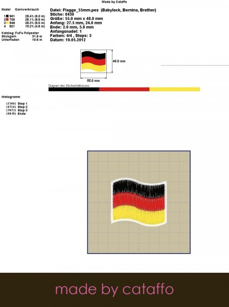 Stickdatei für Flaggen Mug Rugs - für 13x18 cm
