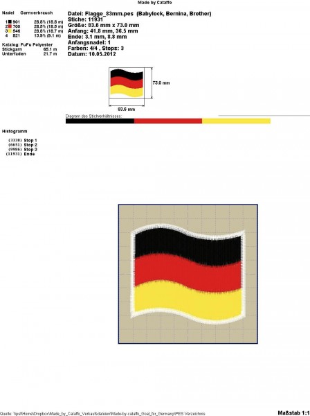 Stickdatei für Flaggen Mug Rugs - für 13x18 cm