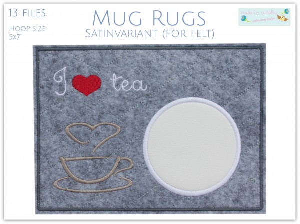 Embroidery file "Mug Rugs" ITH 5.1 x 7" with satin border