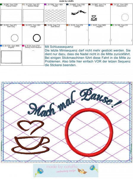 Stickdatei für Mug Rugs ITH - für 16x26 cm