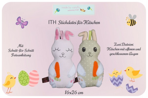 Stickdatei Häschen ITH - Komplettset: 11x17cm + 13x18cm + 16x26cm