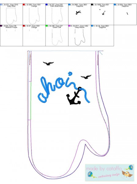 Embroidery design maritime Kitchen gloves ITH for 6.2x10.2" hoops and bigger *Ahoi with Anchor*