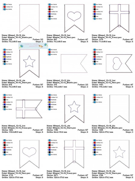 Buntings ITH - 3 sizes - 3 motifs