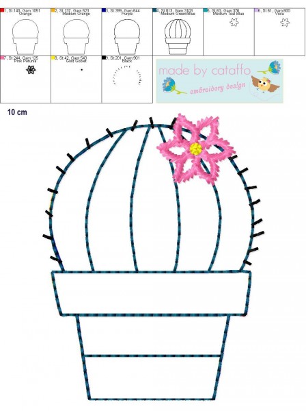 Embroidery file negative application "cactus round" from 4 x 4"