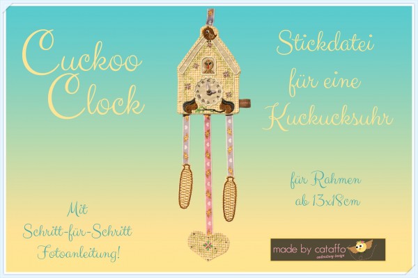 Cuckoo Clock Embroidery design Kuckucksuhr for Rahmen ab 7" x 10.2"