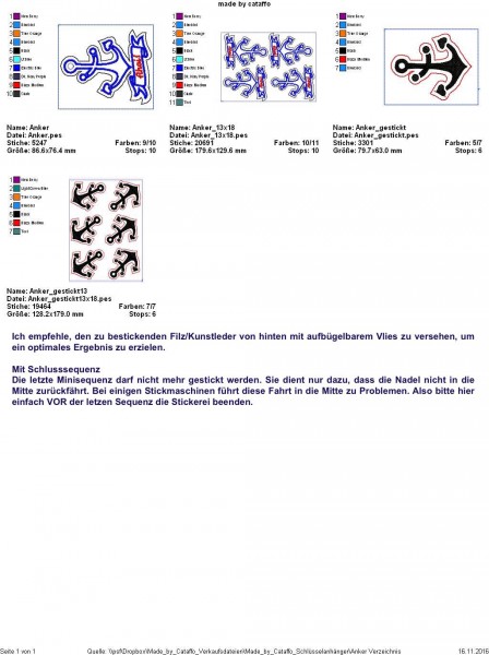 Stickdatei Schlüsselanhänger Anker